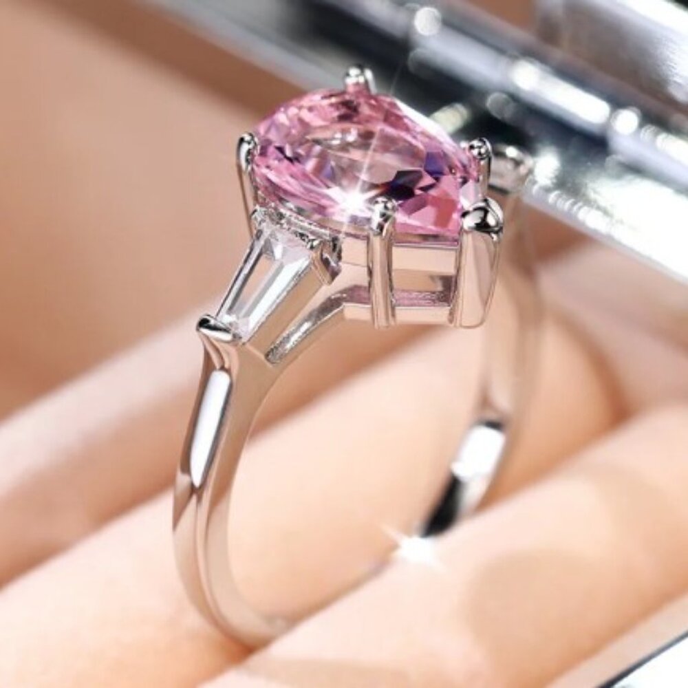🍂  Pear Cut Cubic Zirconia 925 Silver Beautiful Ring for Women, FB16FA1035